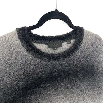 Vince Alpaca Shag Knit Black White Gray Ombré Crewneck Sweater Mens Size Large