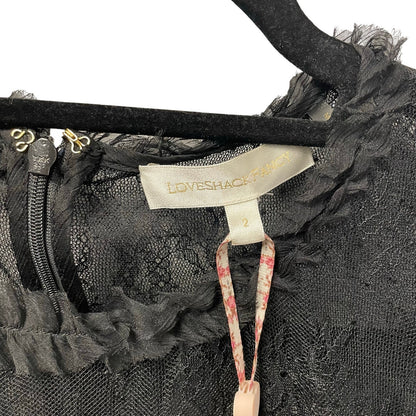 NWT LoveShackFancy Amberleigh Black Ruffle Lace Mini Dress Womens Size 2