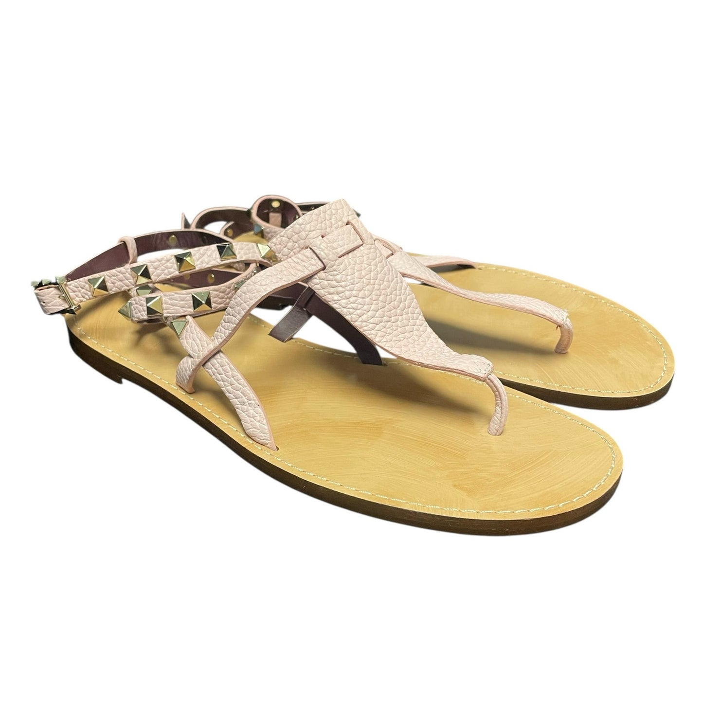 Valentino Garavani Light Pink Leather Rockstud Ankle Strap Sandals 39 / US 9