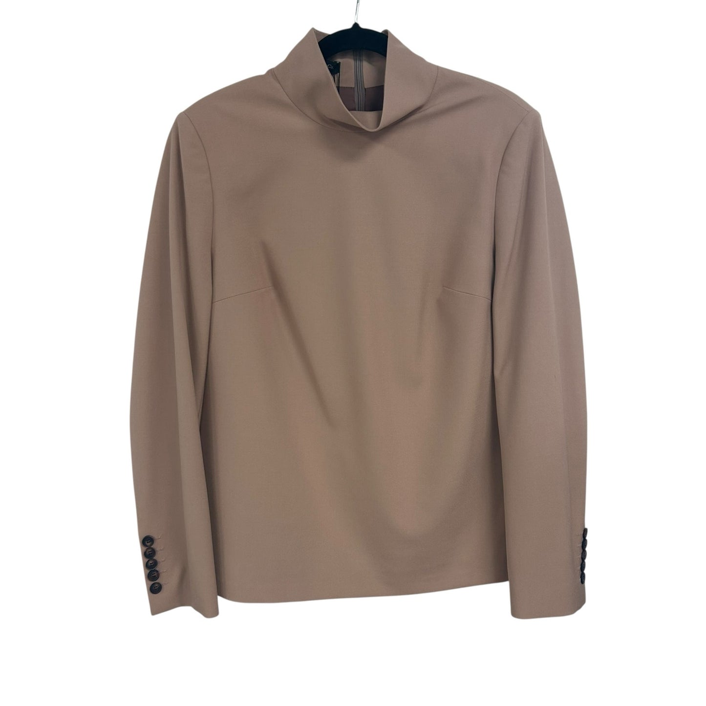 NWT $368 Vassa & Co Nude Long Sleeve Zip Back High Collar Top Womens Size US 8