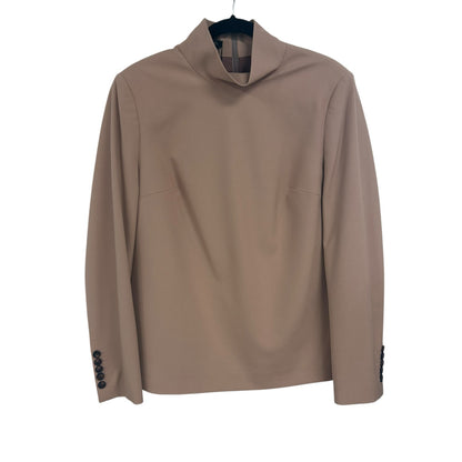 NWT $368 Vassa & Co Nude Long Sleeve Zip Back High Collar Top Womens Size US 8