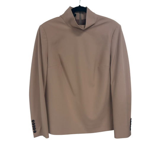 NWT $368 Vassa & Co Nude Long Sleeve Zip Back High Collar Top Womens Size US 8