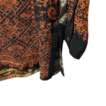 John Mark Orange Navy Floral Embroidered Long Sleeve Button Up Top Womens Small