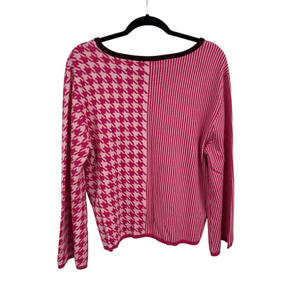 NWT Dolan Sierra Pink Stripe Houndstooth Geo Print Long Sleeve Top Womens XL