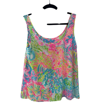 Lilly Pulitzer Cosmos 100% Silk Lovers Coral Colorful Tank Top Womnes Medium