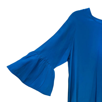 La Roque Blue 3/4 Ruffle Sleeve Round Neck Hi Low Silk Mini Dress Womens Large