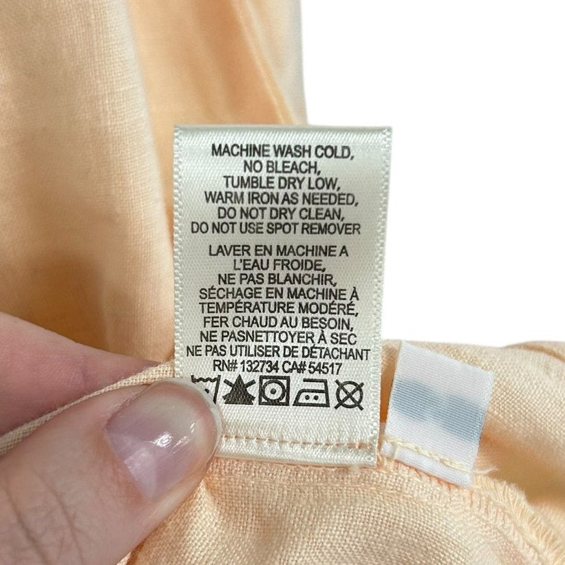 Cloth & Stone 100% Linen Peach Long Sleeve Tie Front Peasant Top Womens Small