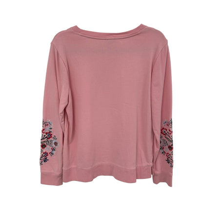Talbots Pink Multicolor Floral Embroidered Crewneck Sweatshirt Womens Medium