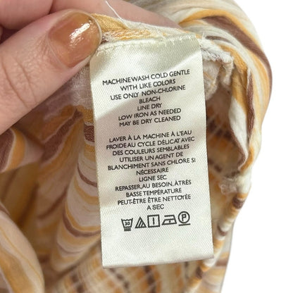 NWT by Anthropologie Yellow White Brown Stripe Tie-Front Blouse Womens Medium