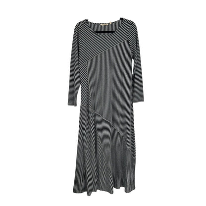 Soft Surroundings Gray Black Stripe Long Sleeve Ryley Maxi Dress Womens Medium