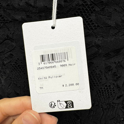 NWT Christian Dior Black Stretch Lace Long Sleeve Mock Neck Top Womens Medium