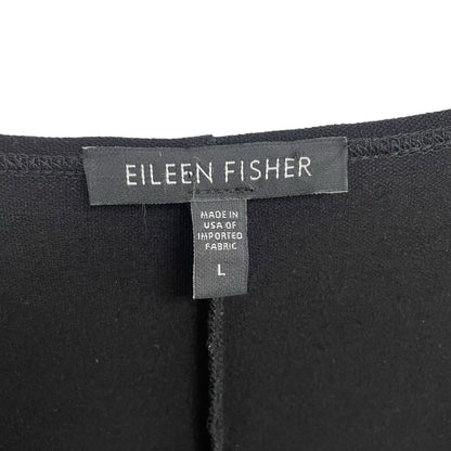 Eileen Fisher Lowcut Knotted Front 3/4 Sleeve Black Shift Dress Womens Large