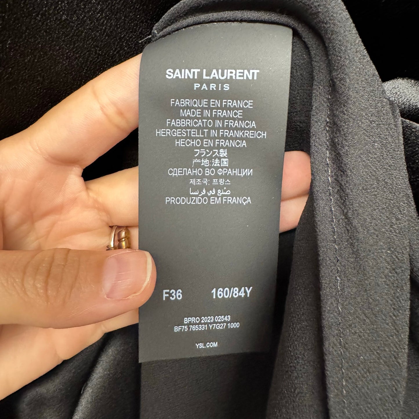 NWT Saint Laurent Black Long Sleeve High Neck Cowl Back Silk Blouse Womens 4