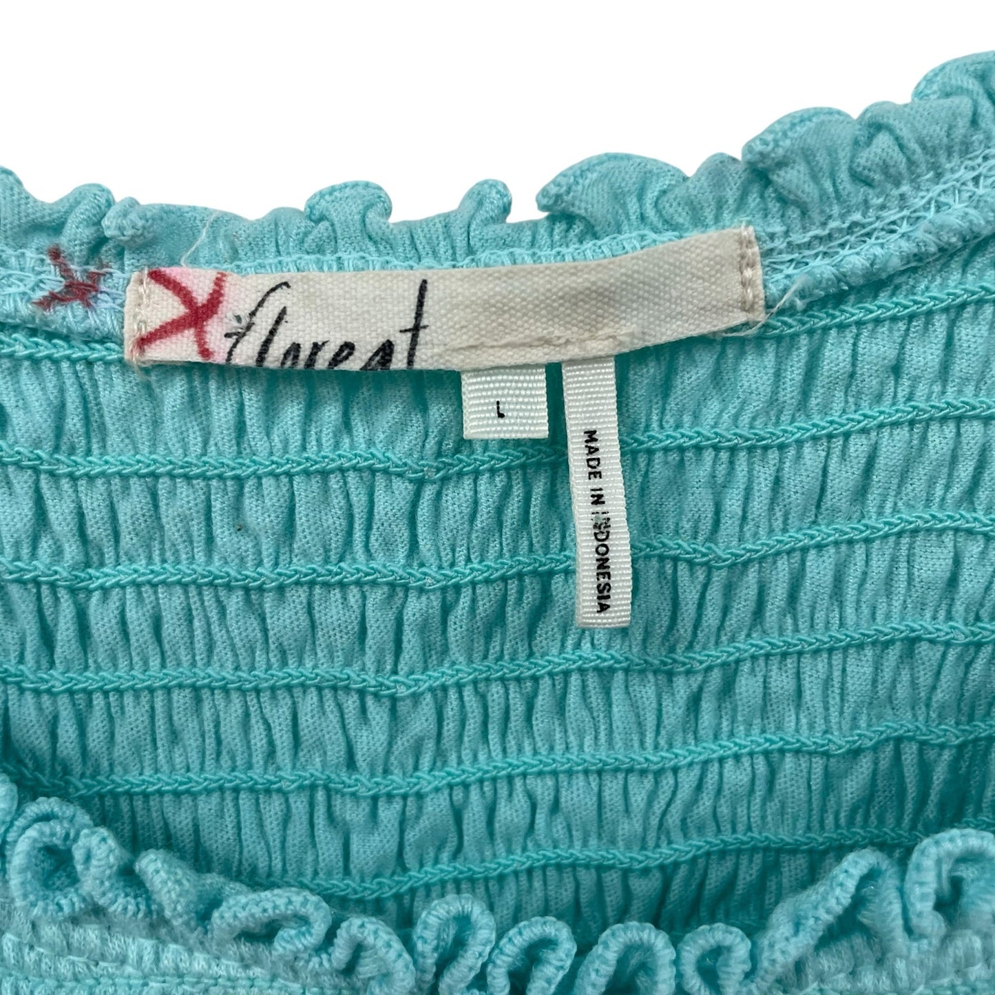 Anthropologie Floreat Smocked Ruffle Cropped Tank Top Light Blue Womens Large