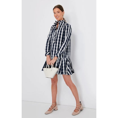 Tuckernuck Navy Check Long Sleeve Button Front Linen Blend Tate Dress Womens XS