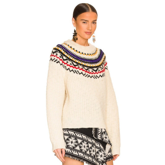 Isabel Marant Gillen Jumper Fair Isle Wool Knit Sweater Cream Multicolor Medium