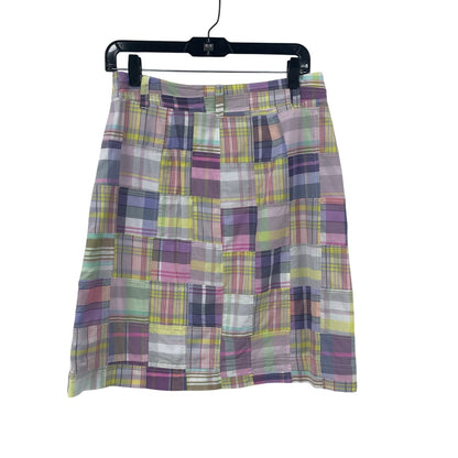Brooks Brothers Cotton A Line Button Front Madras Pastel Plaid Skirt Womens 6