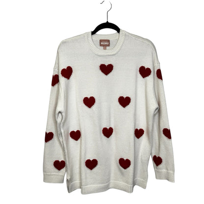 Show Me Your Mumu White Red Heart Cotton Crewneck Sweater Womens Small