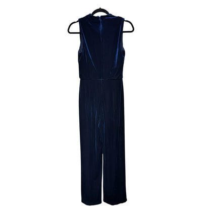 NWT Black Halo Deep Navy Velvet Sleeveless Mock Neck Corrine Jumpsuit Womens 2