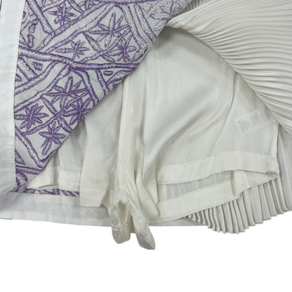AMUR Purple & White Embroidered Brisa Pleated High Rise Mini Skort Womens 10