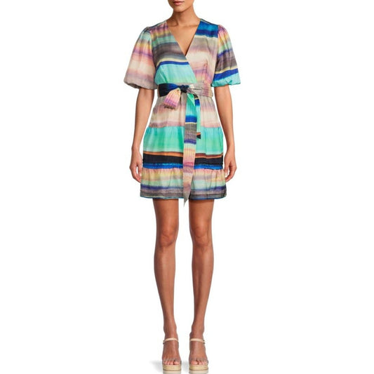 Marie Oliver Sante Fe Sunset Callie Belted Silk Blend Mini Dress Womens 8