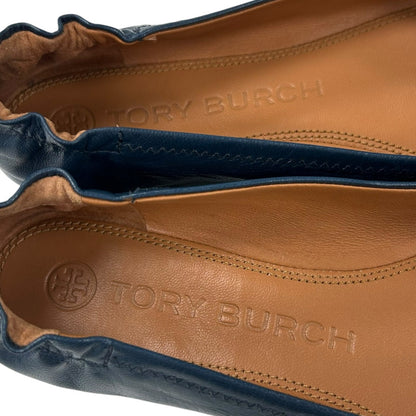 Tory Burch Multi Logo Cap Toe Leather Elastic Round Toe Ballet Flats Womens 7