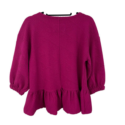 NWT Anthropologie Maeve Dark Pink Textured Mikayla Peplum Top Womens Size XS