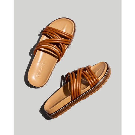 Madewell English Saddle Brown Leather Charley Strappy Slide Sandal Womens 8