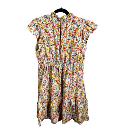 Umgee Multi Color Floral Print Flutter Sleeve Neck Tie Smocked Dress Women Large
