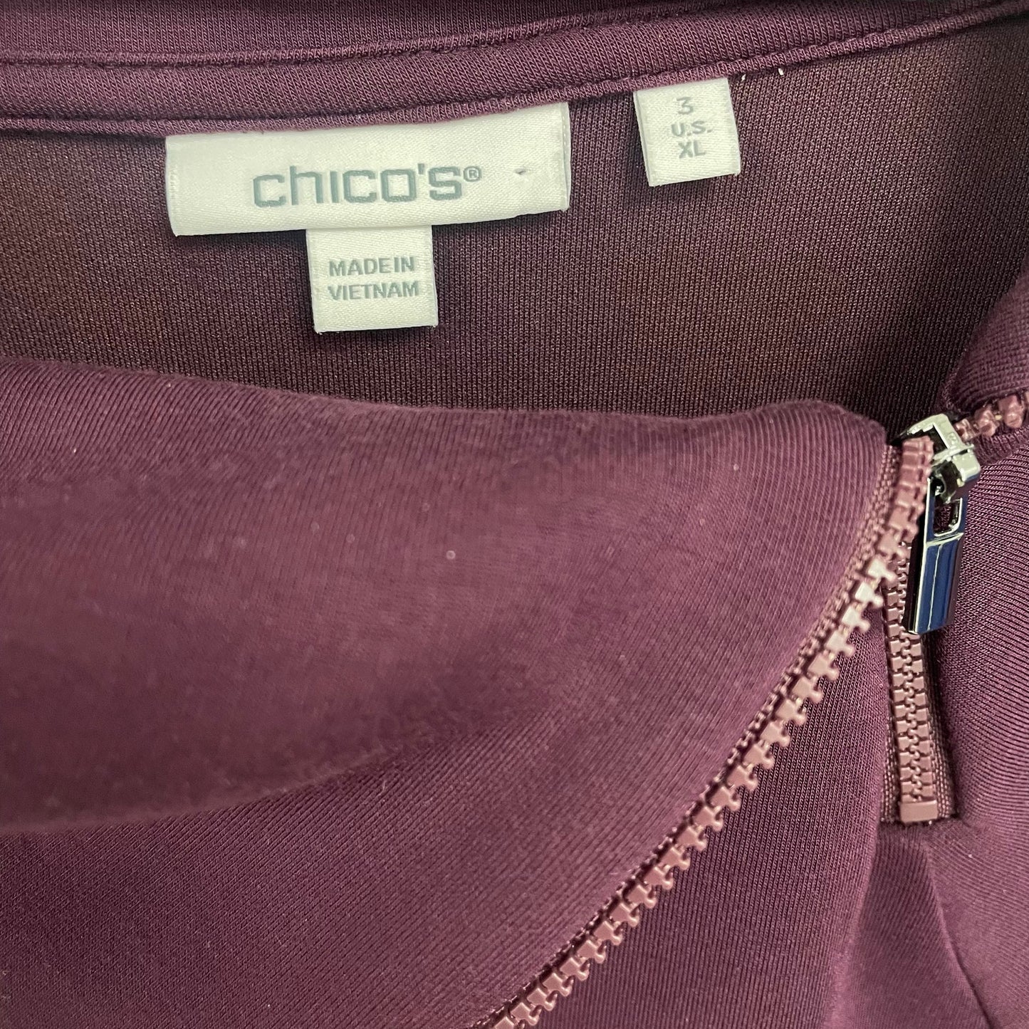 Chico’s Long Sleeve Pullover Zip Up Collared Sweatshirt Dark Purple Burgundy XL