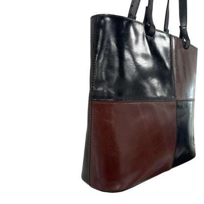 Patricia Nash Braden Tote Bag Black Brown Leather Colorblock Patchwork AS IS