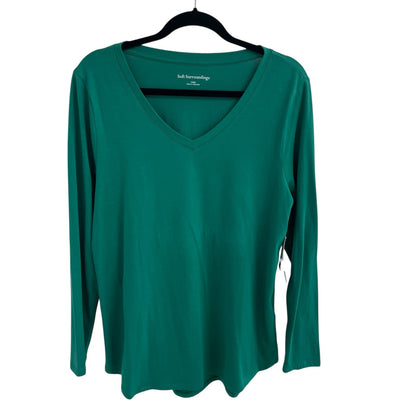 NWT Soft Surroundings Cotton Blend Long Sleeve V Neck T Shirt Green Womens Large