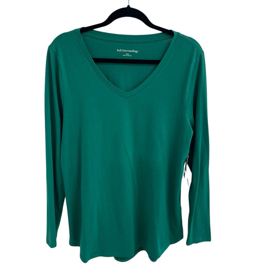 NWT Soft Surroundings Cotton Blend Long Sleeve V Neck T Shirt Green Womens Large