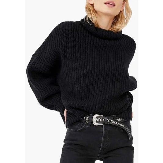 Free People Swim Too Deep Turtleneck Sweater Black Oversized Fit Womens Medium
