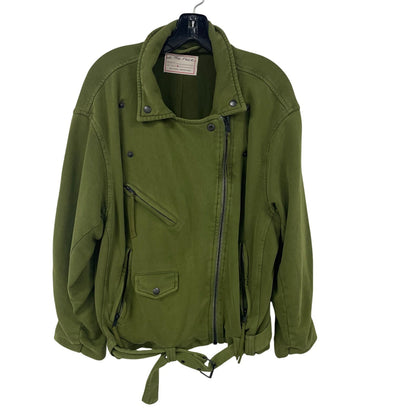 Free People We The Free Rebel Knit Oversized Moto Jacket Green Womens Small