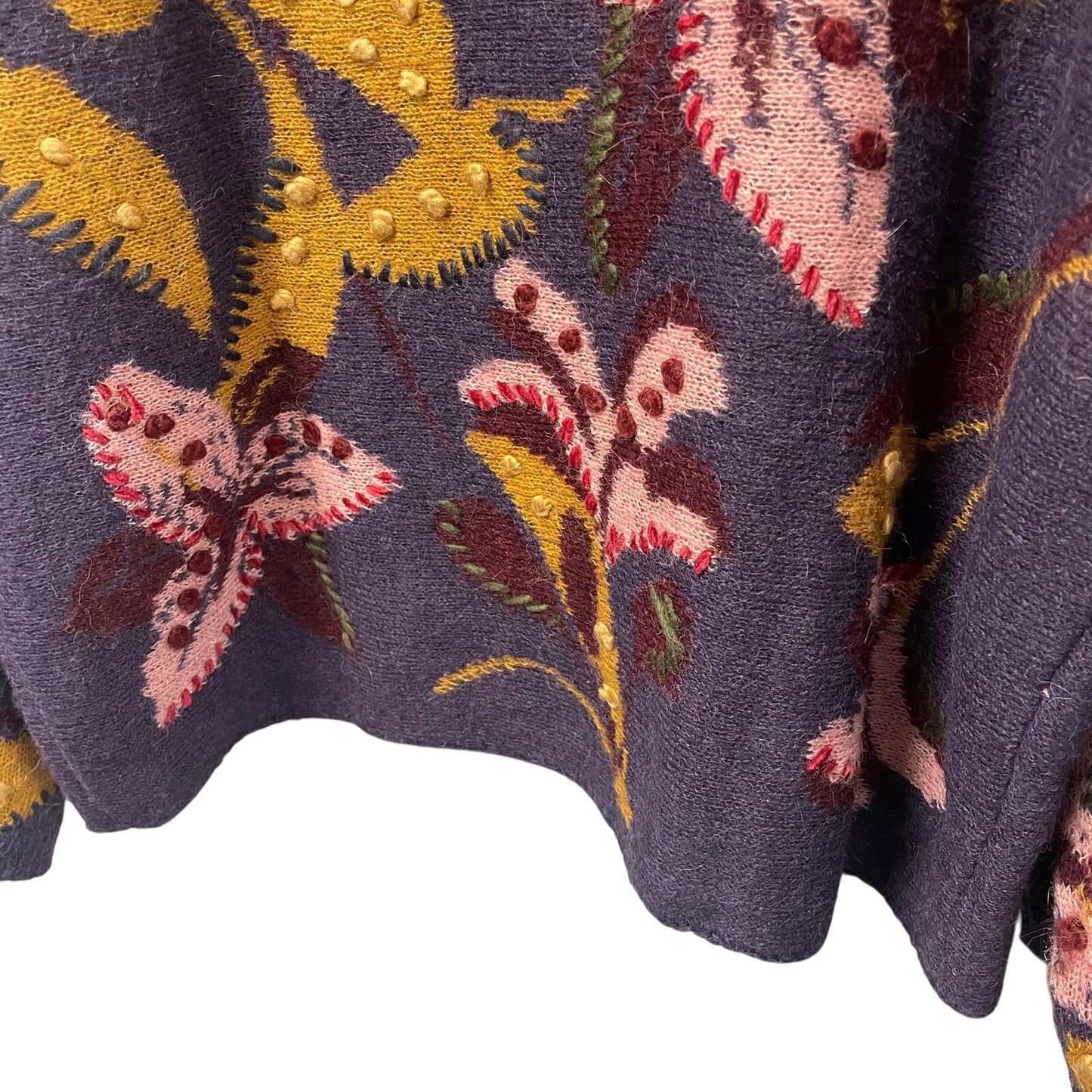 Zara Floral Embroidered Wool Blend Knit Flare Sleeve Jumper Sweater Womens Large