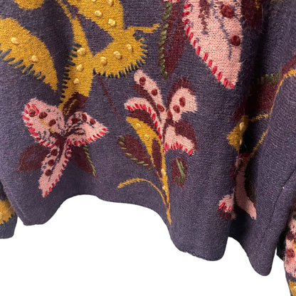 Zara Floral Embroidered Wool Blend Knit Flare Sleeve Jumper Sweater Womens Large