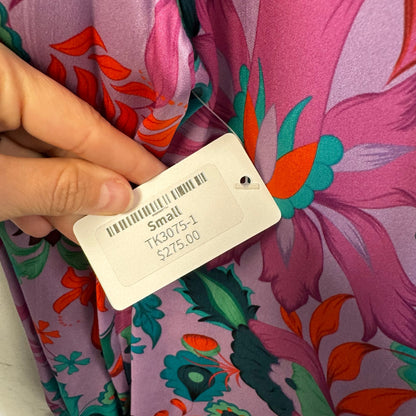 NWT Tucker Purple Multi Floral Long Sleeve Mock Neck Silk Blouse Womens Small