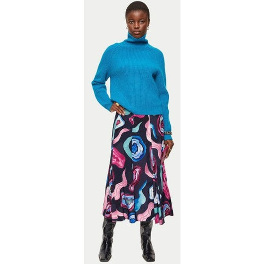 NWT Jigsaw Agate Gem Print Midi Skirt Pink Navy Blue Womens US 6