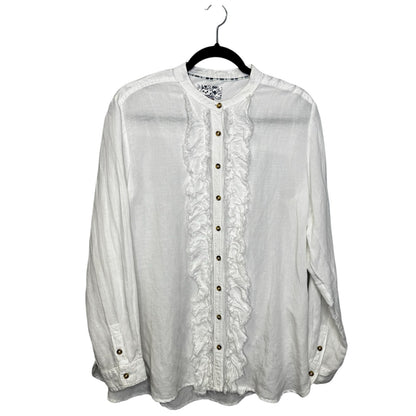 Pilcro White Long Cuff Sleeve Ruffle Button Down Linen Top Womens Medium