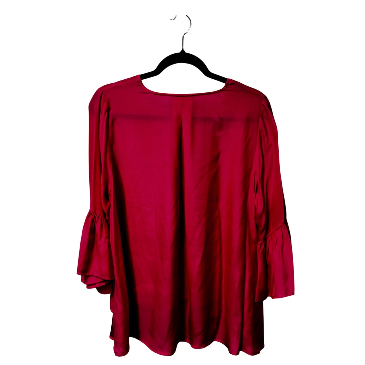 La Roque Pink 3/4 Ruffle Sleeve Round Neck Hi Low Silk Blouse Top Womens Large