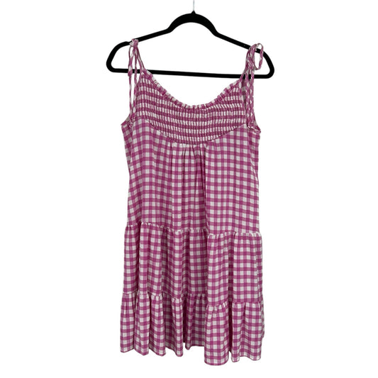 Kasia Pink White Gingham Smocked Tiered Sleeveless Mini Dress Womens XS