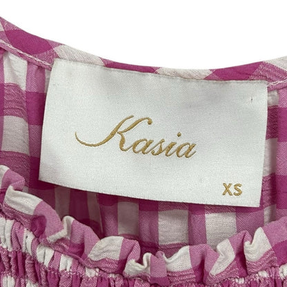 Kasia Pink White Gingham Smocked Tiered Sleeveless Mini Dress Womens XS
