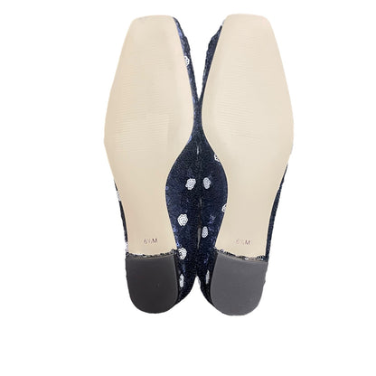 Talbots Sutton Buckle Flats Martini Dot Sequin Navy White Womens Size 6.5