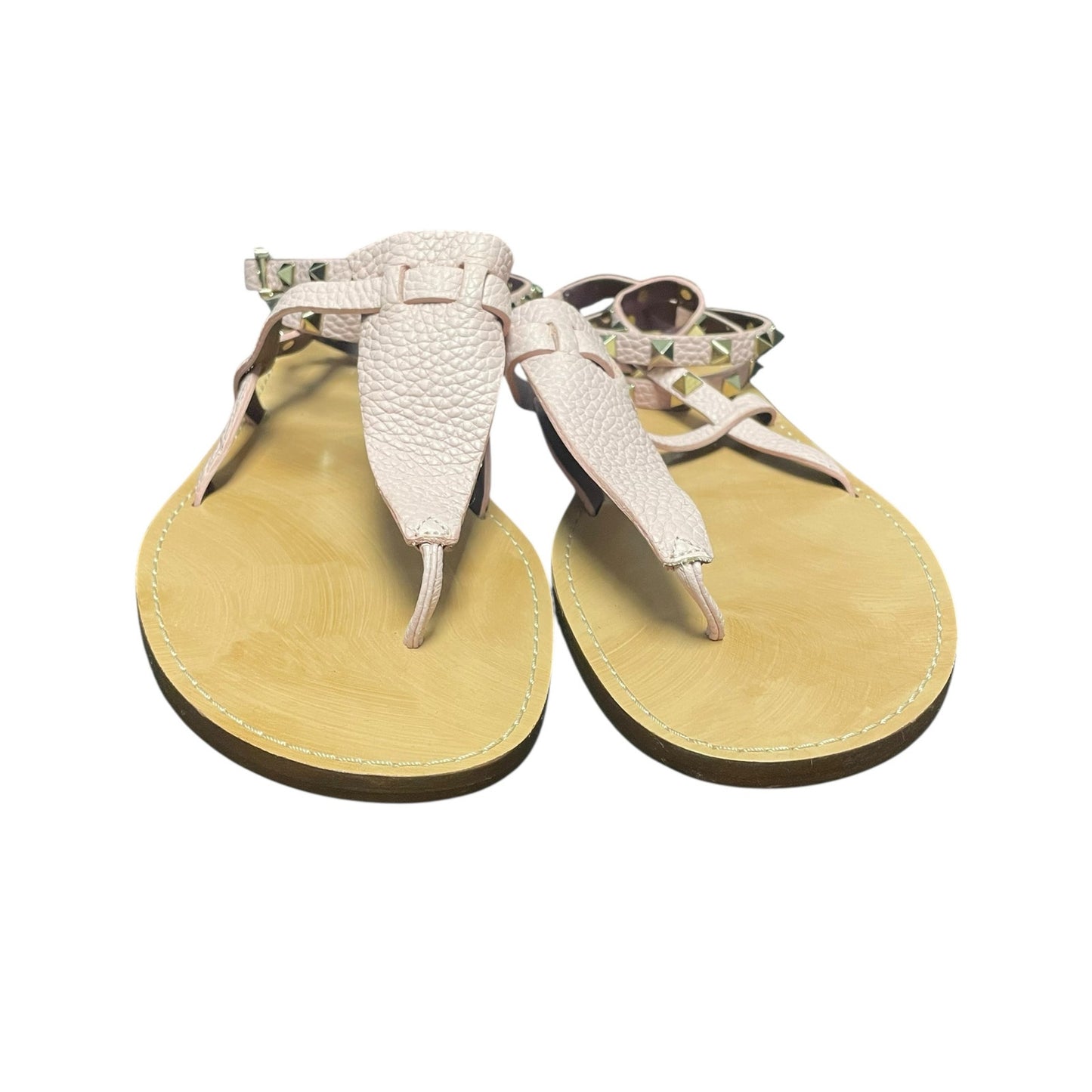 Valentino Garavani Light Pink Leather Rockstud Ankle Strap Sandals 39 / US 9