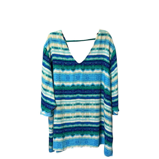 Chico's Blue Multi Stripe Print Flowy Cut Out Sleeve V Neck Top Womens 20