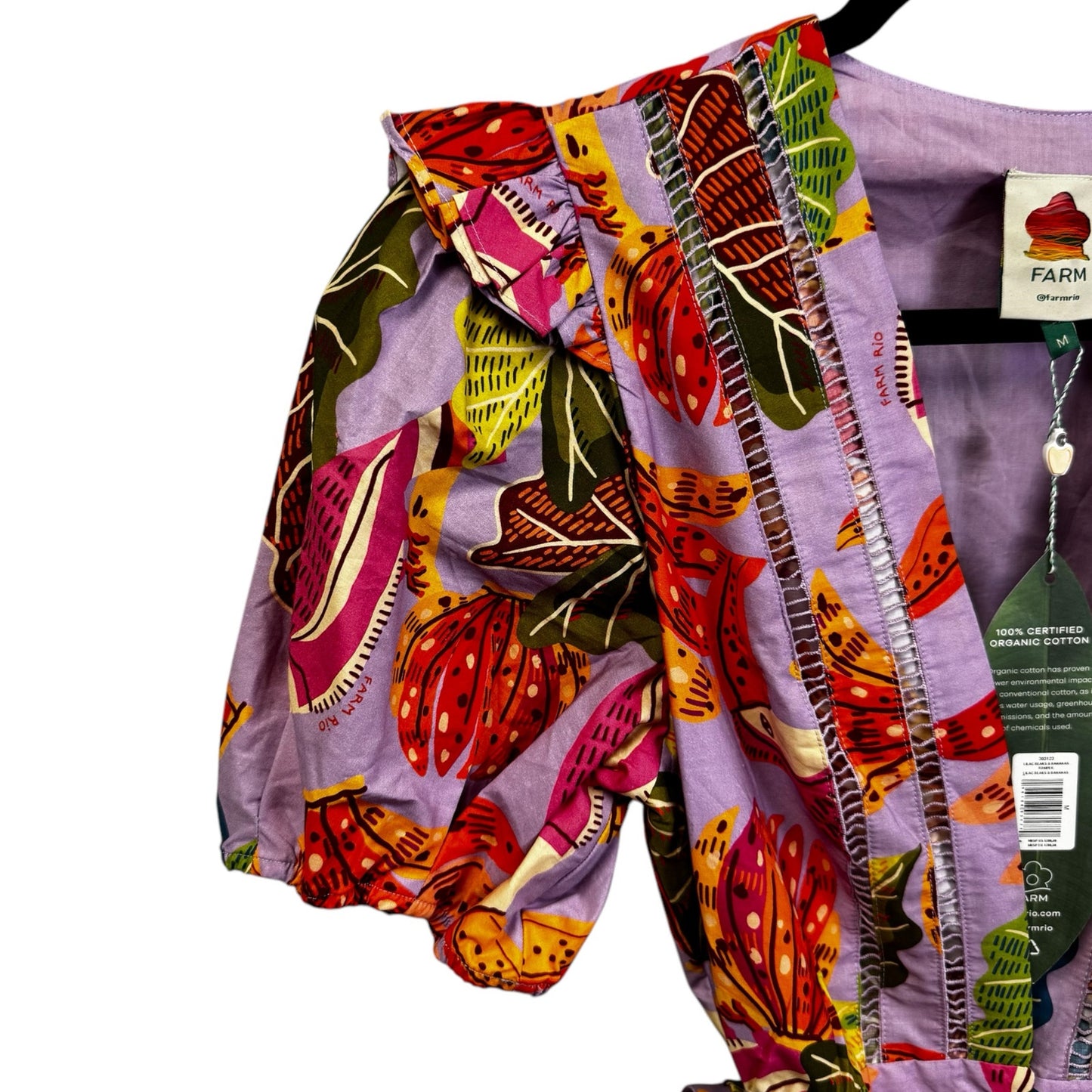 NWT Farm Rio Multi Color Breaks Bananas Ruffle Belted Romper Womens Medium