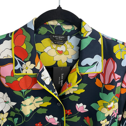 NWT Kate Spade Flower Bed Twill Button Up Shirt Blazer Blue Multi Womens XS