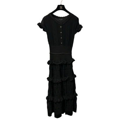 NWT Chanel Black Fond De Robe Short Sleeve Tiered Maxi Dress Womens 36 / US 4