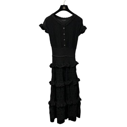 NWT Chanel Black Fond De Robe Short Sleeve Tiered Maxi Dress Womens 36 / US 4